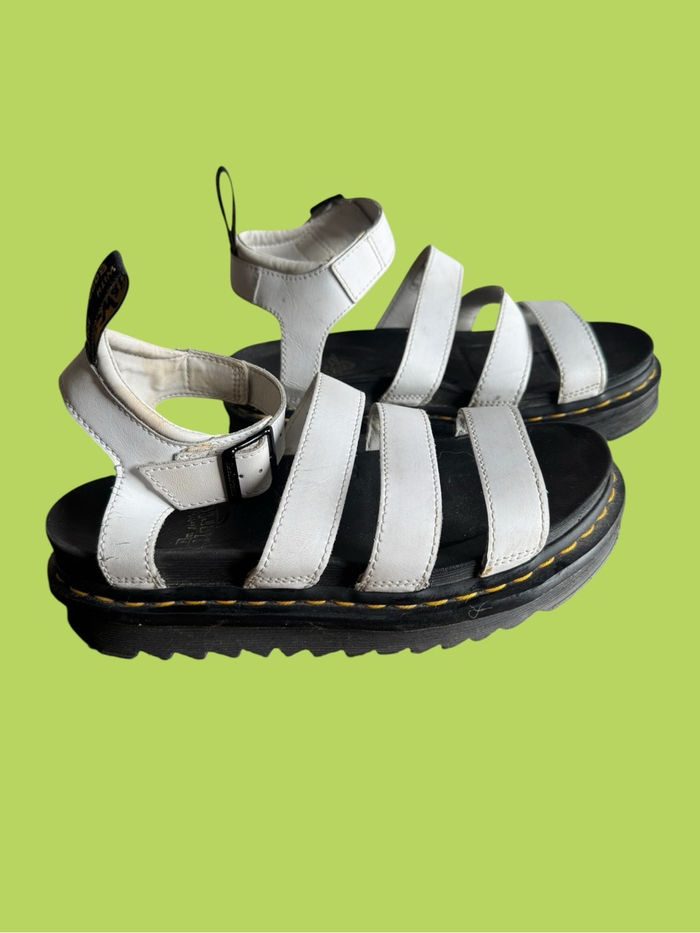 Dr. Martens White Leather Strappy Sandals with Black Platform